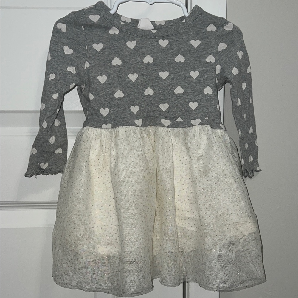 Baby Gap Gray and Cream Heart Dress for Kids with Sparkle Tulle Skirt